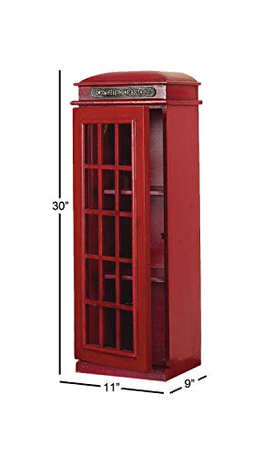 Deco 79 Wooden Telephone Room Storage Unit Vintage London Booth 2 Shelf Storage Cabinet, Accent Cabinet 11" x 9" x 30", Red