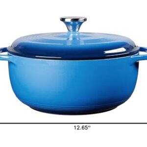 Lodge 4.5 Quart Enameled Cast Iron Dutch Oven with Lid – Dual Handles – Oven Safe up to 500° F or on Stovetop - Use to Marinate, Cook, Bake, Refrigerate and Serve – Caribbean Blue