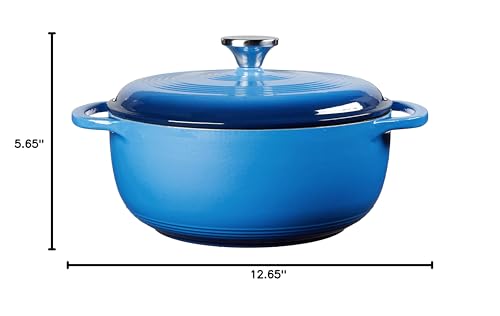 Lodge 4.5 Quart Enameled Cast Iron Dutch Oven with Lid – Dual Handles – Oven Safe up to 500° F or on Stovetop - Use to Marinate, Cook, Bake, Refrigerate and Serve – Caribbean Blue