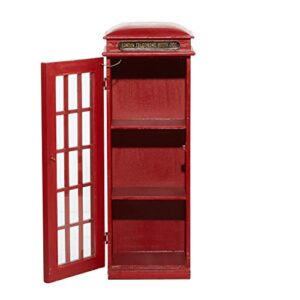 Deco 79 Wooden Telephone Room Storage Unit Vintage London Booth 2 Shelf Storage Cabinet, Accent Cabinet 11" x 9" x 30", Red