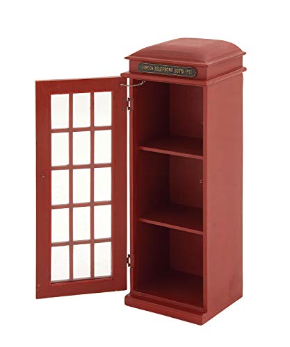 Deco 79 Wooden Telephone Room Storage Unit Vintage London Booth 2 Shelf Storage Cabinet, Accent Cabinet 11" x 9" x 30", Red