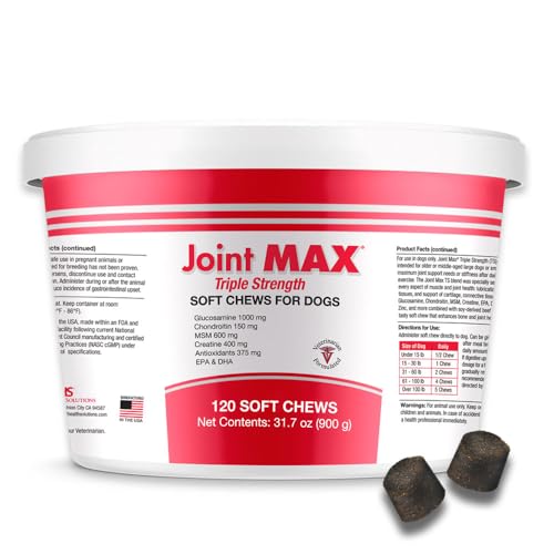 Joint Max TS Joint Supplement Vet Formulated Pain & Inflammation Relief Treats Hip Dysplasia & Arthritis, Glucosamine, Chondroitin, Turmeric, MSM, HA, Creatine, Omega 3 EPA + DHA.120 Soft Chews