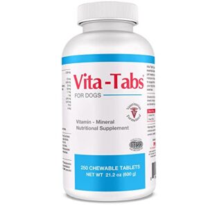 vita-tabs - essential vitamins, minerals, nutrients - health supplement for dogs - support immune system, bones - liver flavored - 250 chewable tablets