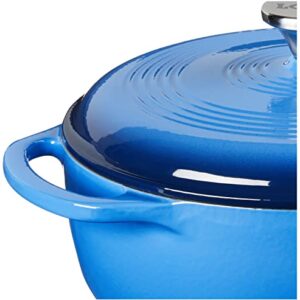 Lodge 4.5 Quart Enameled Cast Iron Dutch Oven with Lid – Dual Handles – Oven Safe up to 500° F or on Stovetop - Use to Marinate, Cook, Bake, Refrigerate and Serve – Caribbean Blue