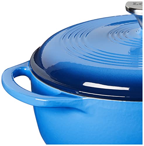 Lodge 4.5 Quart Enameled Cast Iron Dutch Oven with Lid – Dual Handles – Oven Safe up to 500° F or on Stovetop - Use to Marinate, Cook, Bake, Refrigerate and Serve – Caribbean Blue