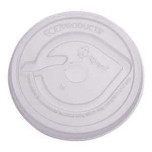 eco-products greenstripe compostable plastic cup flat lids, case of 1000, perforated straw hole, fits 9-24oz cups, made from pla renewable plant based plastic, clear for visibility