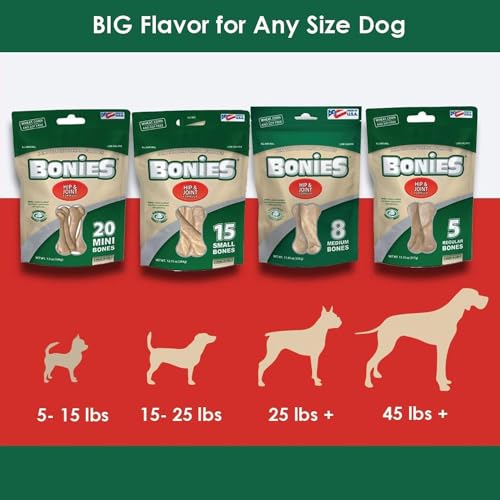 BONIES Hip & Joint Health Multi-Pack REGULAR Large Dogs 25 or More LBS - Natural Dog Treat - Low Calories - Chicken Flavor - 5 Bones