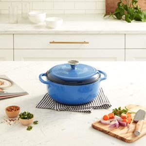 Lodge 4.5 Quart Enameled Cast Iron Dutch Oven with Lid – Dual Handles – Oven Safe up to 500° F or on Stovetop - Use to Marinate, Cook, Bake, Refrigerate and Serve – Caribbean Blue