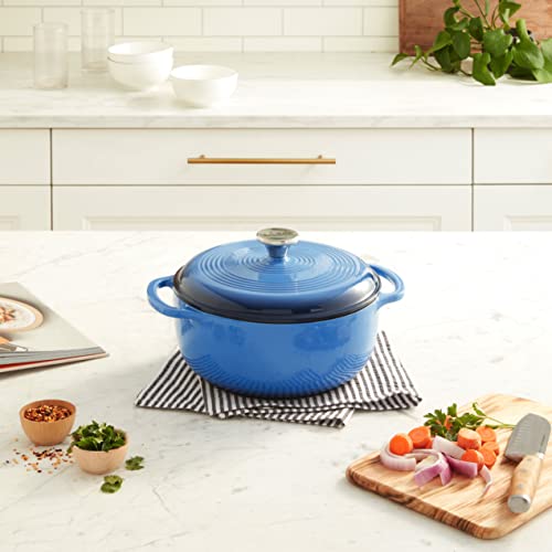 Lodge 4.5 Quart Enameled Cast Iron Dutch Oven with Lid – Dual Handles – Oven Safe up to 500° F or on Stovetop - Use to Marinate, Cook, Bake, Refrigerate and Serve – Caribbean Blue