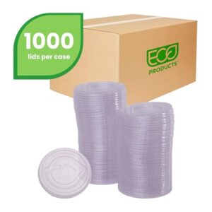 Eco-Products GreenStripe Compostable Plastic Cup Flat Lids, Case of 1000, Perforated Straw Hole, Fits 9-24oz Cups, Made From PLA Renewable Plant Based Plastic, Clear For Visibility