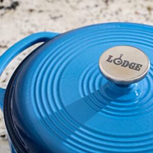 Lodge 4.5 Quart Enameled Cast Iron Dutch Oven with Lid – Dual Handles – Oven Safe up to 500° F or on Stovetop - Use to Marinate, Cook, Bake, Refrigerate and Serve – Caribbean Blue