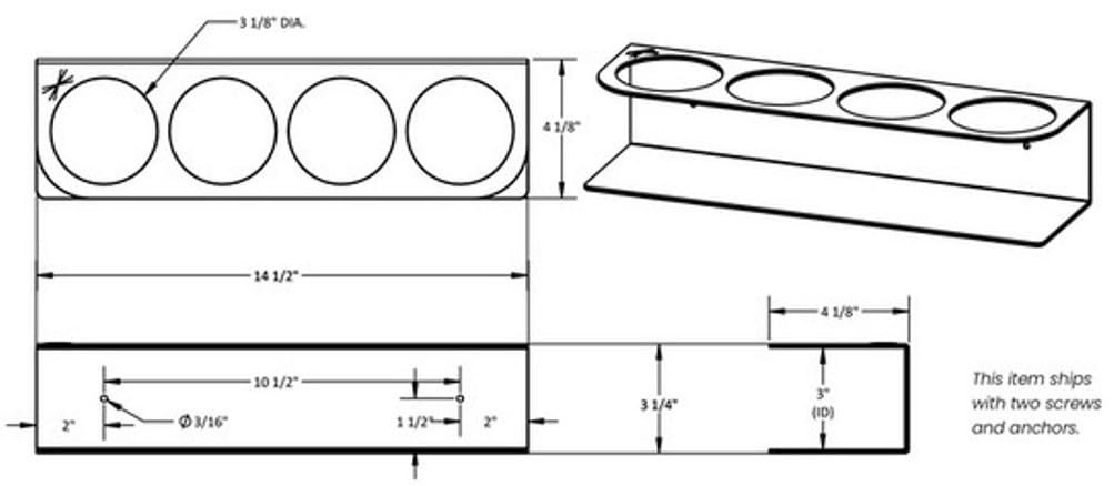 TrippNT 50157 White Acrylonitrile Butadiene Styrene Quadruple Bottle Holder, Stores 4 Bottles of 500mL, 4.25" Diameter x 15" Width x 3.25" Height