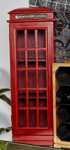 Deco 79 Wooden Telephone Room Storage Unit Vintage London Booth 2 Shelf Storage Cabinet, Accent Cabinet 11" x 9" x 30", Red