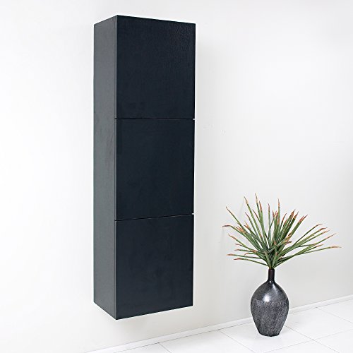 Fresca Bath Bathroom Linen Side Cabinet with 3 Large Storage Area, Black