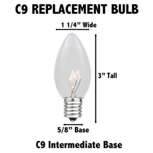 Novelty Lights 25 Pack C9 Twinkle Outdoor Christmas Replacement Bulbs, Multi, E17/C9 Intermediate Base, 7 Watt…