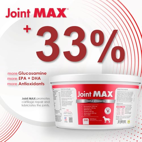 Joint MAX TS Joint Supplement Vet Formulated Pain & Inflammation Relief Treats Hip Dysplasia & Arthritis.Glucosamine, Chondroitin, Turmeric, MSM, HA, Creatine, Omega 3 EPA+DHA. All Dogs 240 Soft Chews