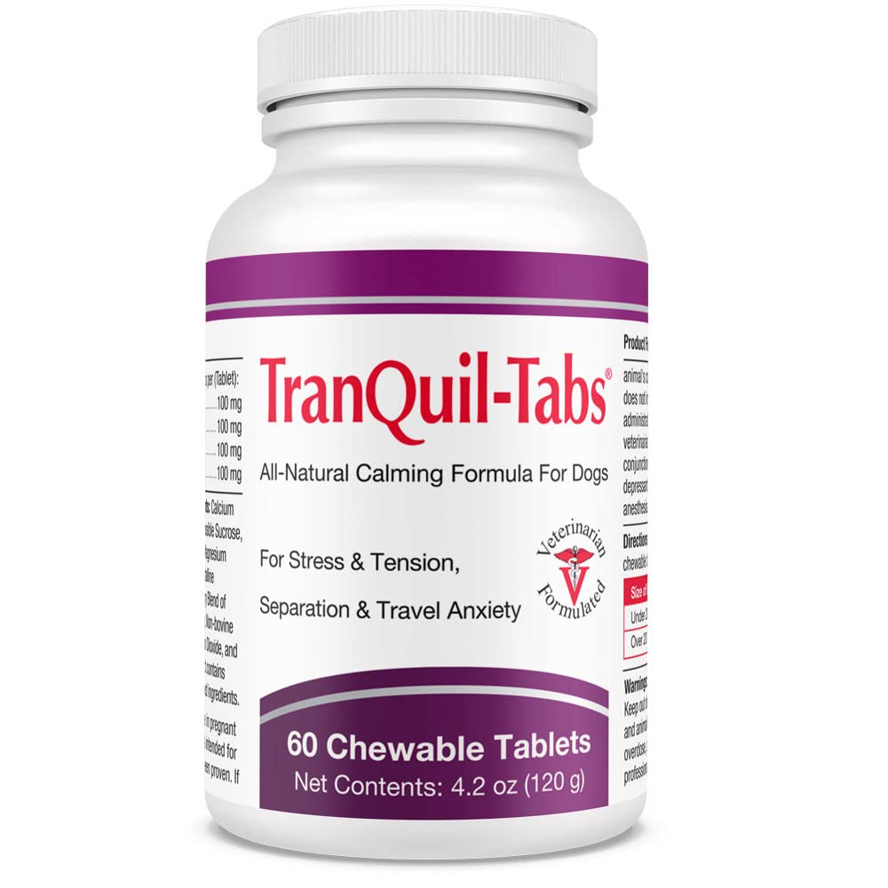 TranQuil-Tabs for Dogs - Contains Chamomile, L-Tryptophan, and Melatonin - Relieves Stress and Tension - Ease Travel and Separation Anxiety - 60 Tabs