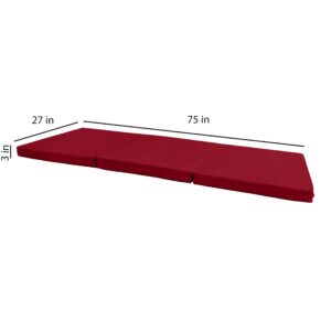 D&D Futon Furniture Red Shikibuton Trifold Foam Beds 3 x 27 x 75, 1.8 lbs high Density Resilient White Foam, Floor Foam Folding Mats.