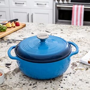 Lodge 4.5 Quart Enameled Cast Iron Dutch Oven with Lid – Dual Handles – Oven Safe up to 500° F or on Stovetop - Use to Marinate, Cook, Bake, Refrigerate and Serve – Caribbean Blue