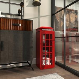 Deco 79 Wooden Telephone Room Storage Unit Vintage London Booth 2 Shelf Storage Cabinet, Accent Cabinet 11" x 9" x 30", Red