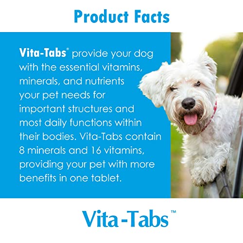 Vita-Tabs - Essential Vitamins, Minerals, Nutrients - Health Supplement for Dogs - Support Immune System, Bones - Liver Flavored - 250 Chewable Tablets