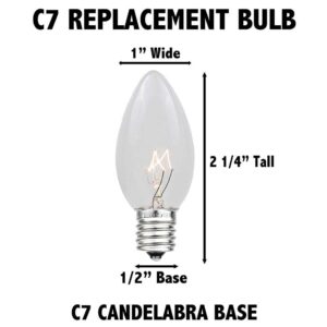 Novelty Lights Christmas Replacement Bulbs - Outdoor Individual Bulbs For Events, Holiday Parties, Patios, And More - C7/E12 Candelabra Base, 5 Watt Lights (Clear, 25 Pack)