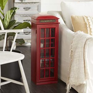 Deco 79 Wooden Telephone Room Storage Unit Vintage London Booth 2 Shelf Storage Cabinet, Accent Cabinet 11" x 9" x 30", Red