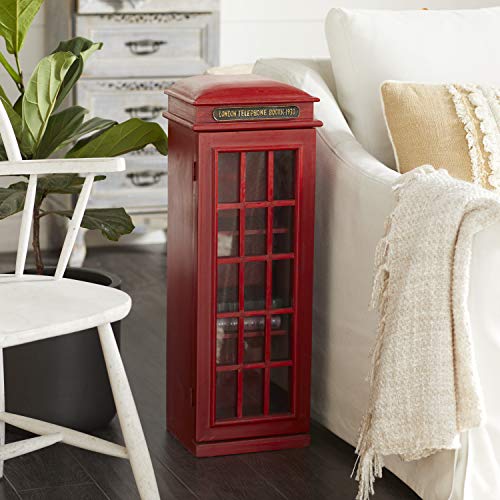 Deco 79 Wooden Telephone Room Storage Unit Vintage London Booth 2 Shelf Storage Cabinet, Accent Cabinet 11" x 9" x 30", Red