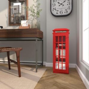 Deco 79 Wooden Telephone Room Storage Unit Vintage London Booth 2 Shelf Storage Cabinet, Accent Cabinet 11" x 9" x 30", Red