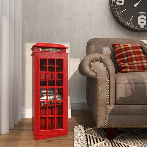 Deco 79 Wooden Telephone Room Storage Unit Vintage London Booth 2 Shelf Storage Cabinet, Accent Cabinet 11" x 9" x 30", Red