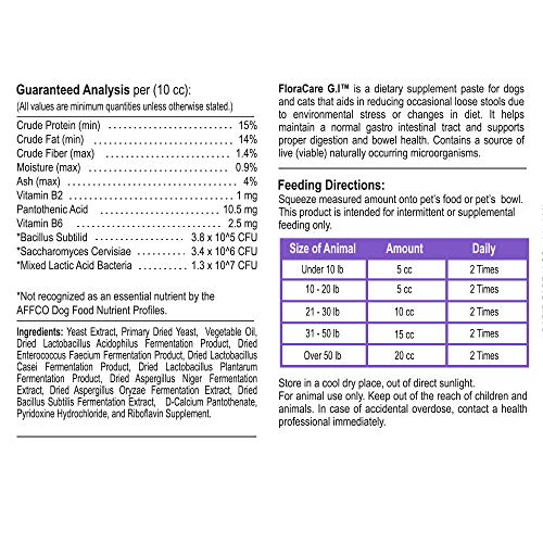 Pet Health Solutions FloraCare G.I. for Dogs & Cats - Dietary Supplement Paste - Healthy Intestinal Tract, Digestion, Bowel Health - Vitamin, Protein, Fat, Fiber - 60 CC,RAPIDCARE60CC