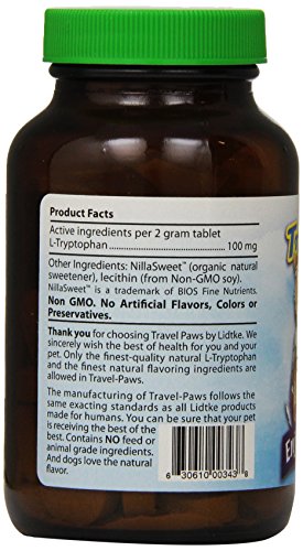 Lidtke Technologies Travel Paws L-Tryptophan Pet Relaxant Tablets, 60 Tablets