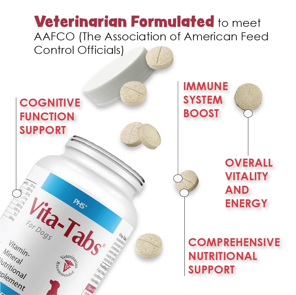 Vita-Tabs - Essential Vitamins, Minerals, Nutrients - Health Supplement for Dogs - Support Immune System, Bones - Liver Flavored - 60 Chewable Tablets