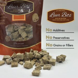 Liver Bits Treats for Dogs - Freeze Dried Training Treats - 100% Natural Raw Beef Liver - High in Protein 4 oz