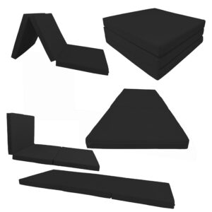 D&D Futon Furniture Black Trifold Foam Beds 3 x 27 X 75 in, Shikibuton, Foldable Mats, High Density Foam 1.8 lb