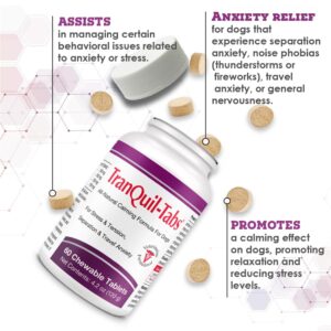 TranQuil-Tabs for Dogs - Contains Chamomile, L-Tryptophan, and Melatonin - Relieves Stress and Tension - Ease Travel and Separation Anxiety - 60 Tabs