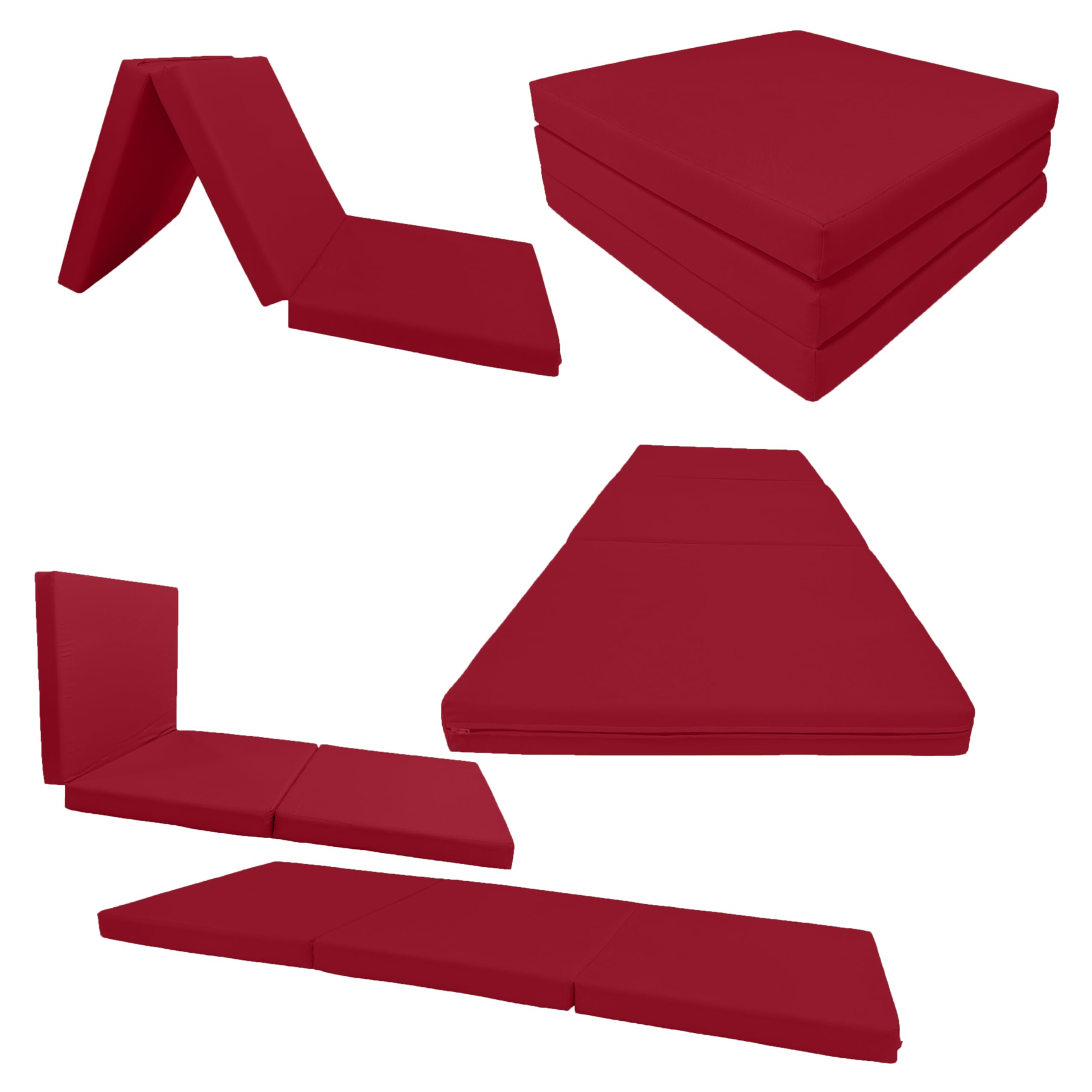 D&D Futon Furniture Red Shikibuton Trifold Foam Beds 3 x 27 x 75, 1.8 lbs high Density Resilient White Foam, Floor Foam Folding Mats.