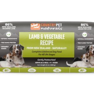 CountryPet Naturals Lamb & Vegetable Recipe - Premium New Zealand Frozen Dog Food Rolls | Pasture-Raised, Free-Range | Gently Pasteurized | All Life Stages | 24 oz. Pack of 16