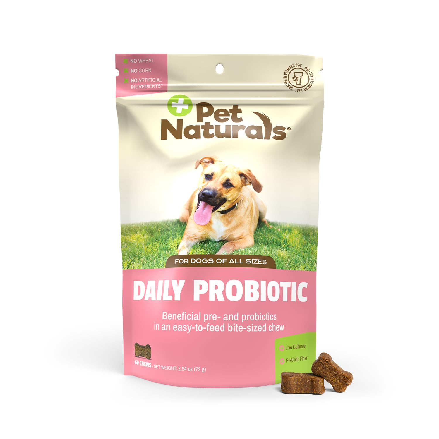 Pet Naturals Daily Probiotic for Dogs, 120M CFUs - Pre and Probiotics for Dogs Digestive Health, Gut Health, Immune Support, Diarrhea, Allergies and Itching - 60 Chews, Duck Flavor