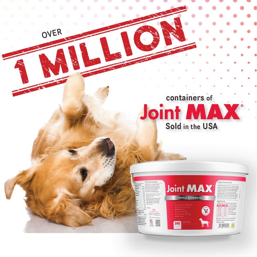 Joint MAX TS Joint Supplement Vet Formulated Pain & Inflammation Relief Treats Hip Dysplasia & Arthritis.Glucosamine, Chondroitin, Turmeric, MSM, HA, Creatine, Omega 3 EPA+DHA. All Dogs 240 Soft Chews