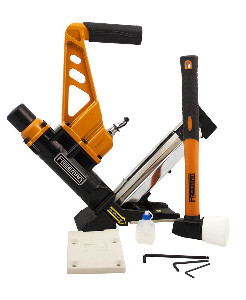 Freeman PDX50C Lightweight Pneumatic 3-in-1 15.5-Gauge and 16-Gauge 2" Flooring Nailer and Stapler Ergonomic and Lightweight Nail Gun for Tongue and Groove Hardwood Flooring