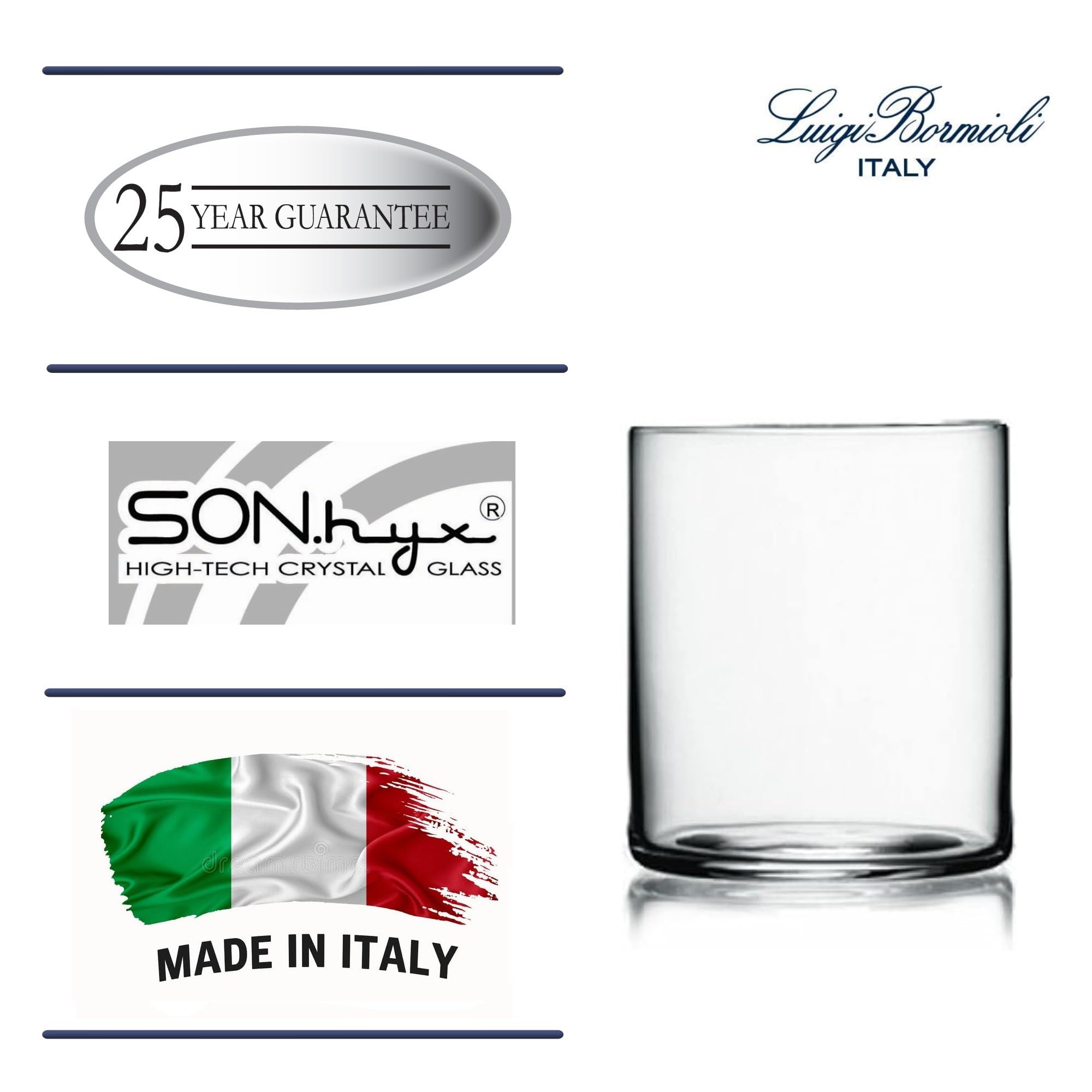 Luigi Bormioli Top Class 12.25 Oz Thin DOF Glass, Set Of 6 Water Drinking Glasses, Son.hyx High Tech Blown Crystal Glass, For Whisky, Cocktail, Ice Tea, Water, Juice, Dishwasher Safe, Made In Italy