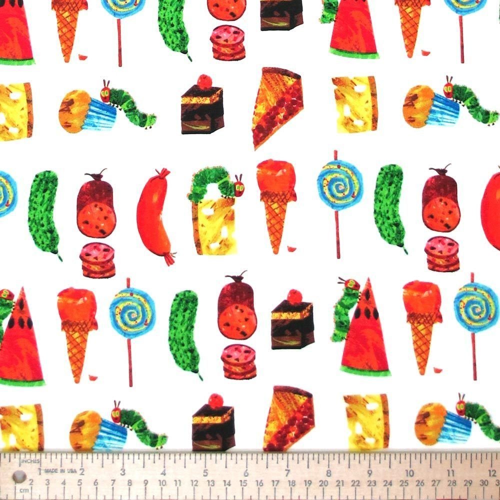 The Very Hungry Caterpillar Snacks White/Multi Quilt Fabric