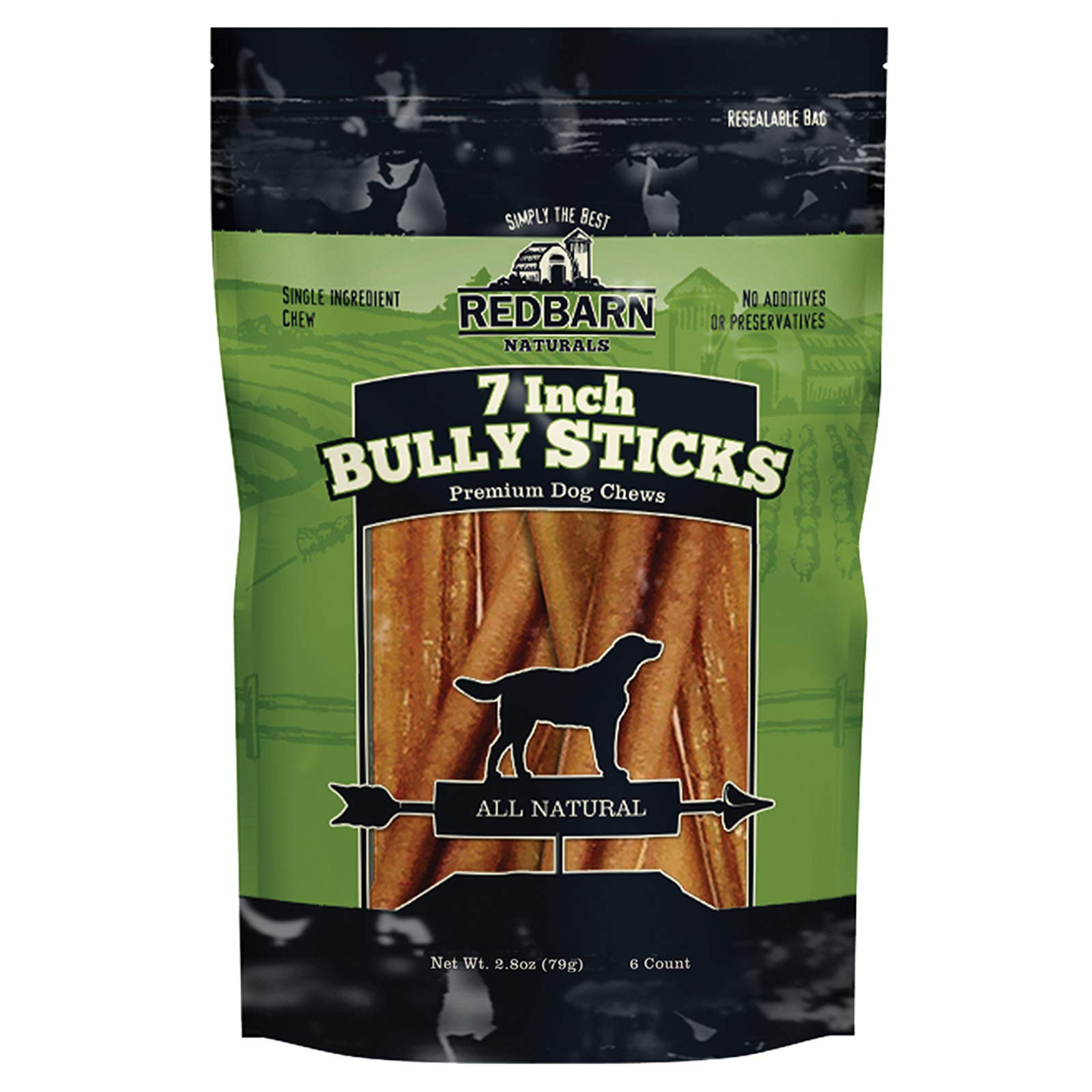 Redbarn All-Natural 7" Bully Sticks for Dogs - Premium Grain-Free & Rawhide-Free Single Ingredient Long Lasting Low Odor Dental Treat for Chewers - 6 Count