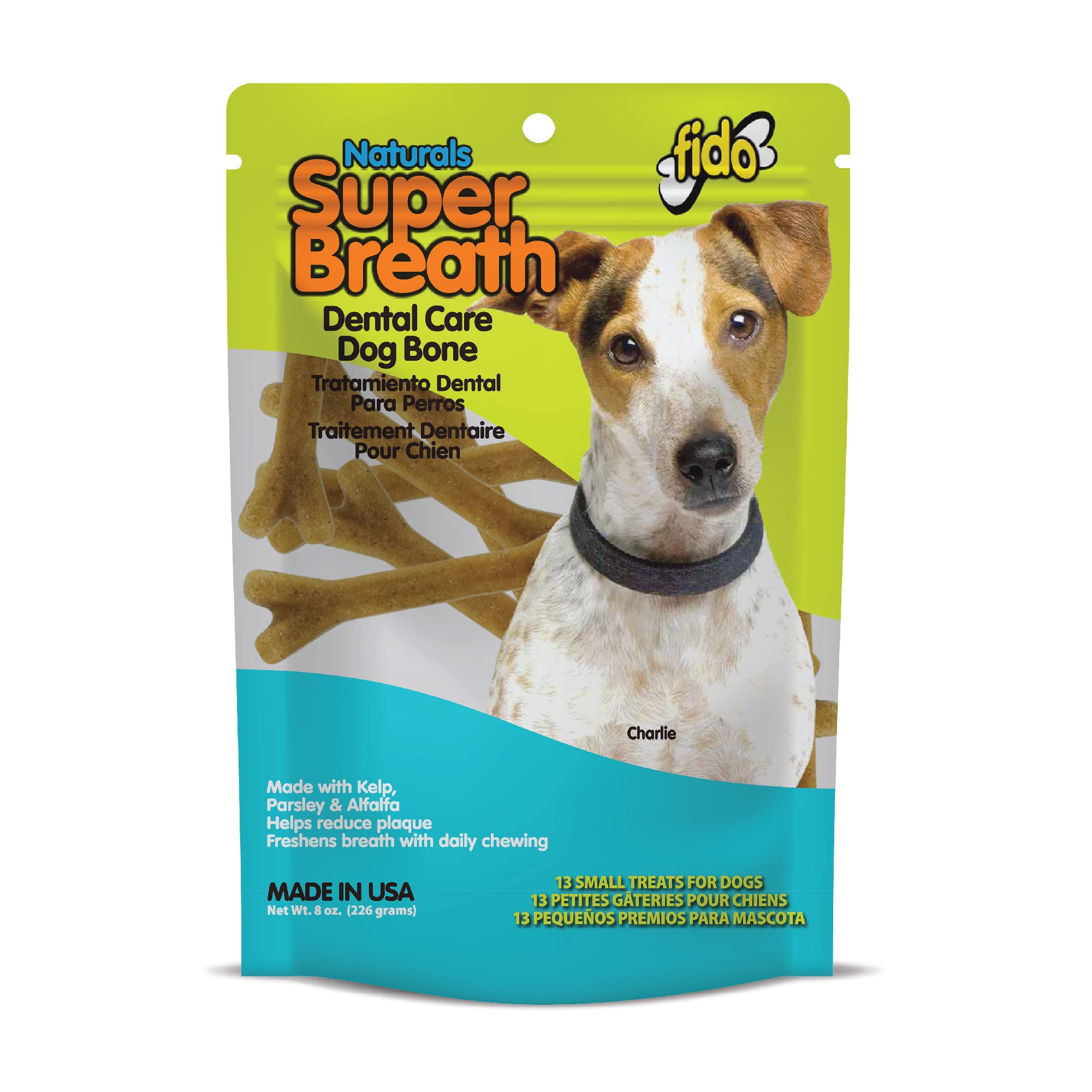 Fido Super Breath Dental Care Bones for Dogs - 13 Count Small Dog Dental Treats for Small Dogs (Made in USA) - Tasty Dog Dental Chews Help Reduce Plaque, Tartar Buildup, and Freshens Breath