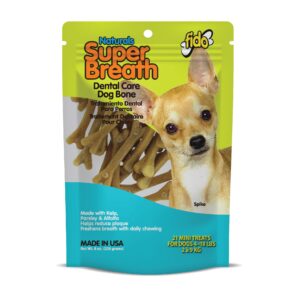 fido naturals super breath dental care bones for dogs - 21 count mini dog dental treats for small dogs (made in usa) - tasty dog dental chews help reduce plaque, tartar buildup, and freshens breath