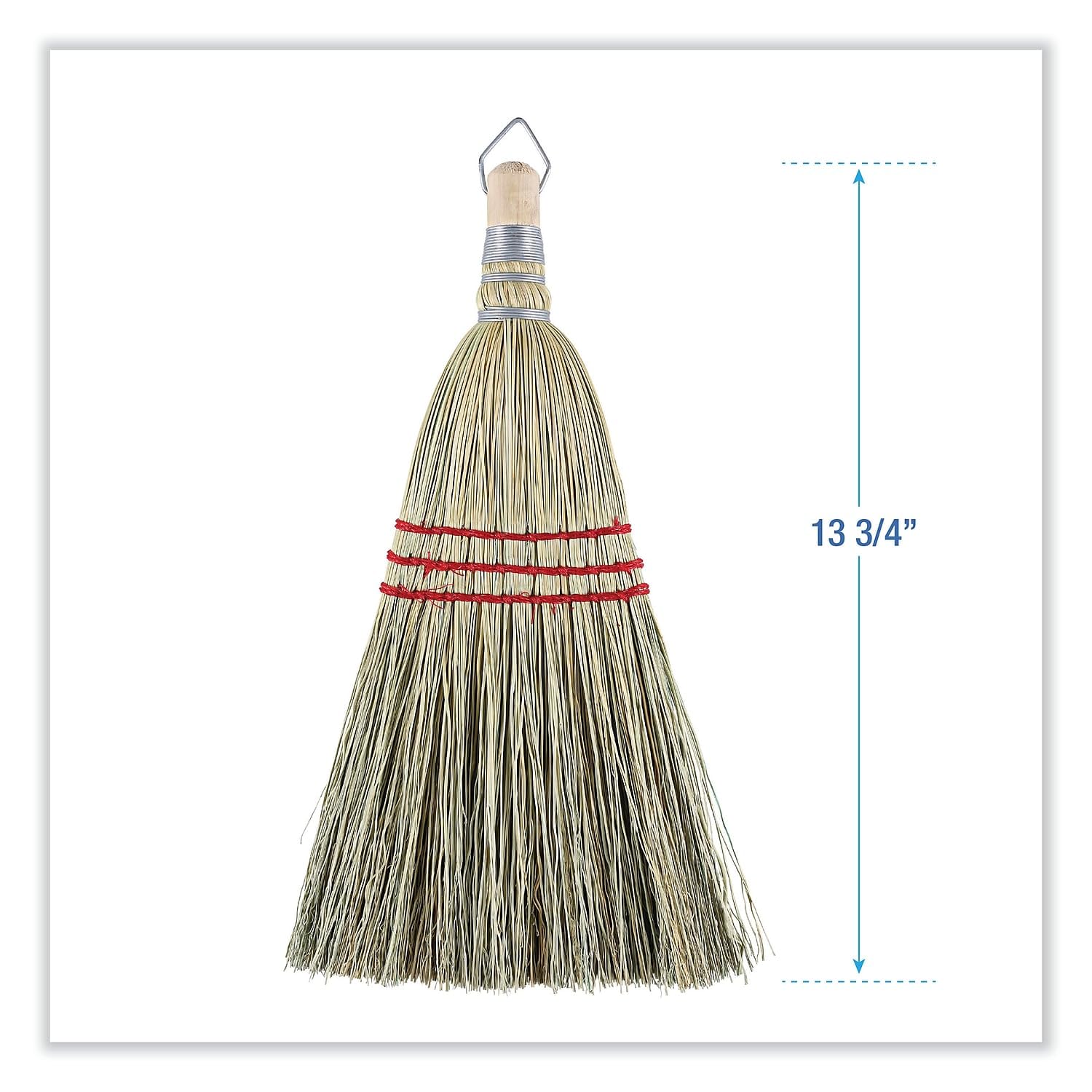 Unisan 951WC Corn Fiber Metal Cap Whisk Broom with Ring and Wood Handle, 6" Head Width, 10" Overall Length, Natural (Case of 12)