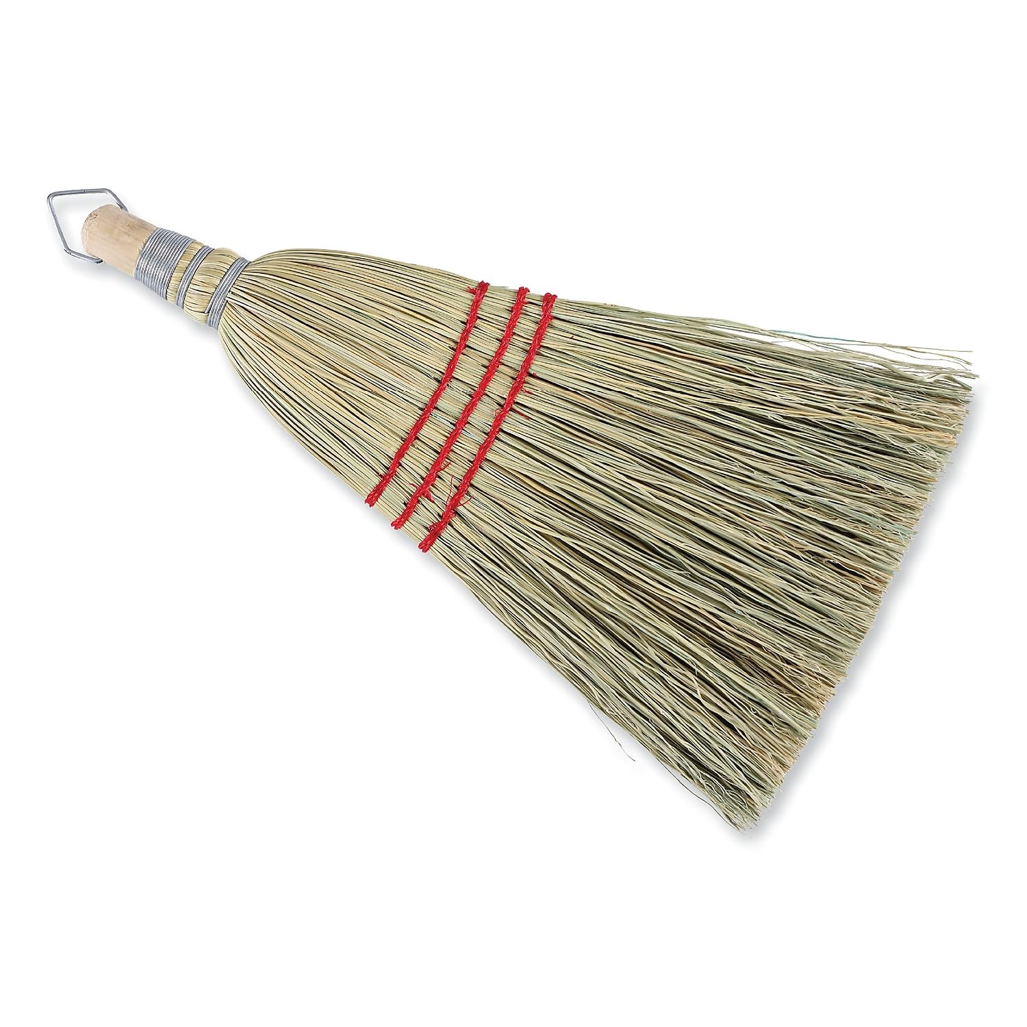 Unisan 951WC Corn Fiber Metal Cap Whisk Broom with Ring and Wood Handle, 6" Head Width, 10" Overall Length, Natural (Case of 12)