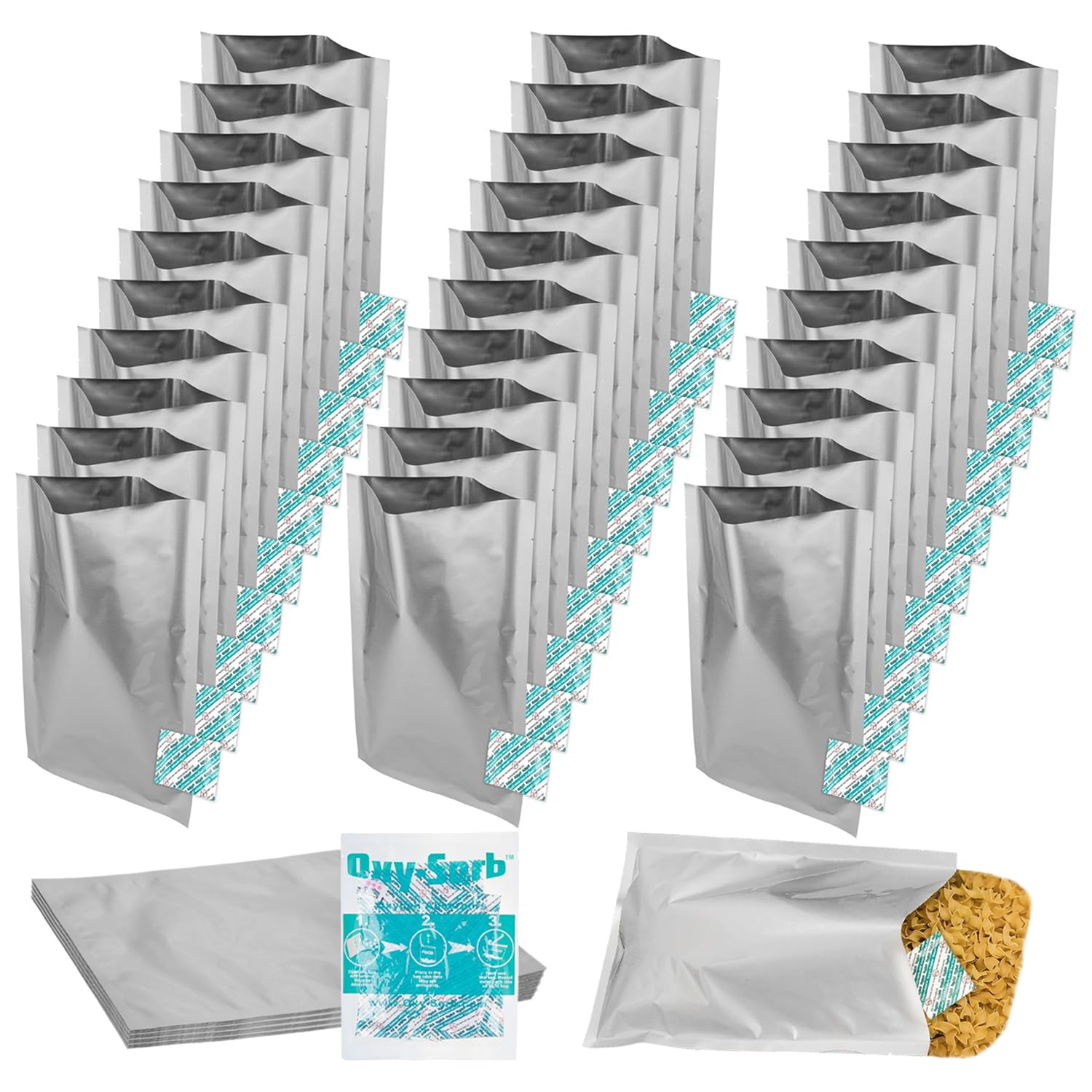 Dry-Packs 5-Gallon, 20"x30" Mylar Bags and 2000cc Oxygen Absorbers, 30 Pack - For Food Shipping & Storage