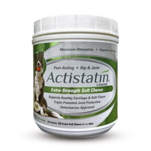 actistatin canine large dog soft chews, 120ct – patented extra-strength joint, cartilage, soft tissue supplement: glucosamine, chondroitin, manganese, msm, l-carnitine – high absorption, fast results